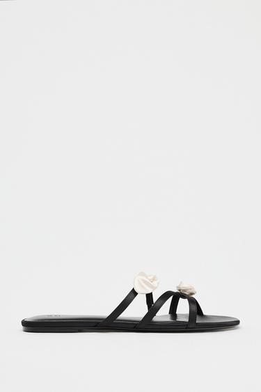 SATIN-EFFECT FLORAL SANDALS - Black by Zara - Image 0