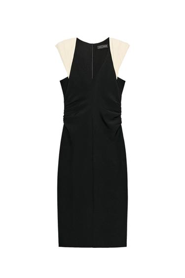 CONTRAST MIDI DRESS WITH SHOULDER PADS - Black / White by Zara