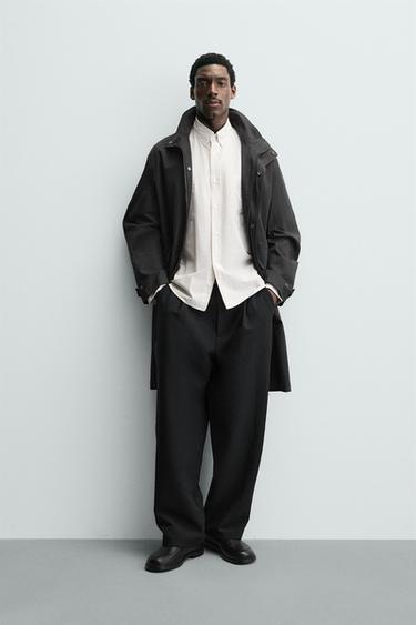 Zara WAXED FINISH TRENCH COAT - Dark gray