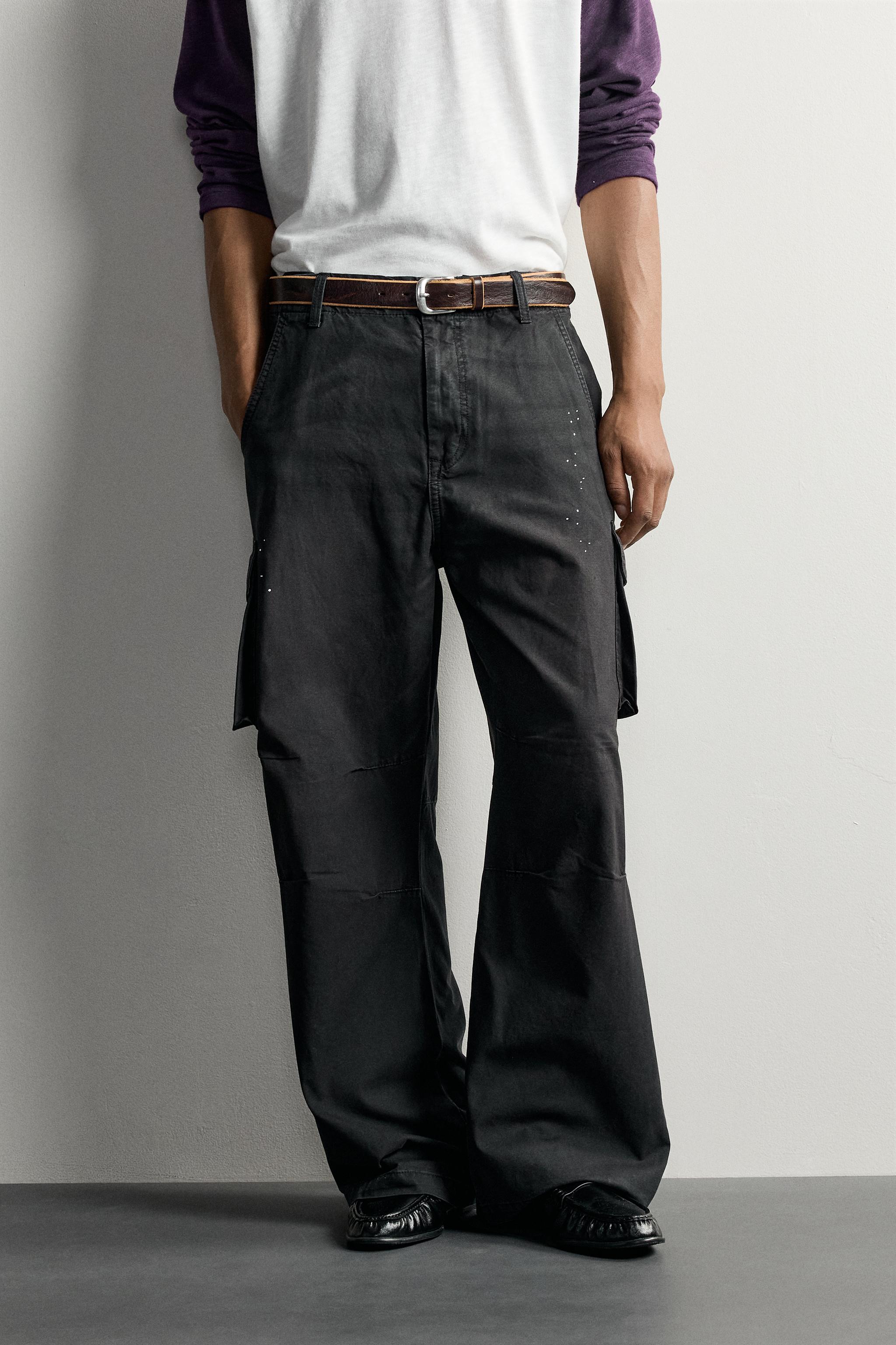 PAINT SPLATTER CARGO PANTS — Black / Sand