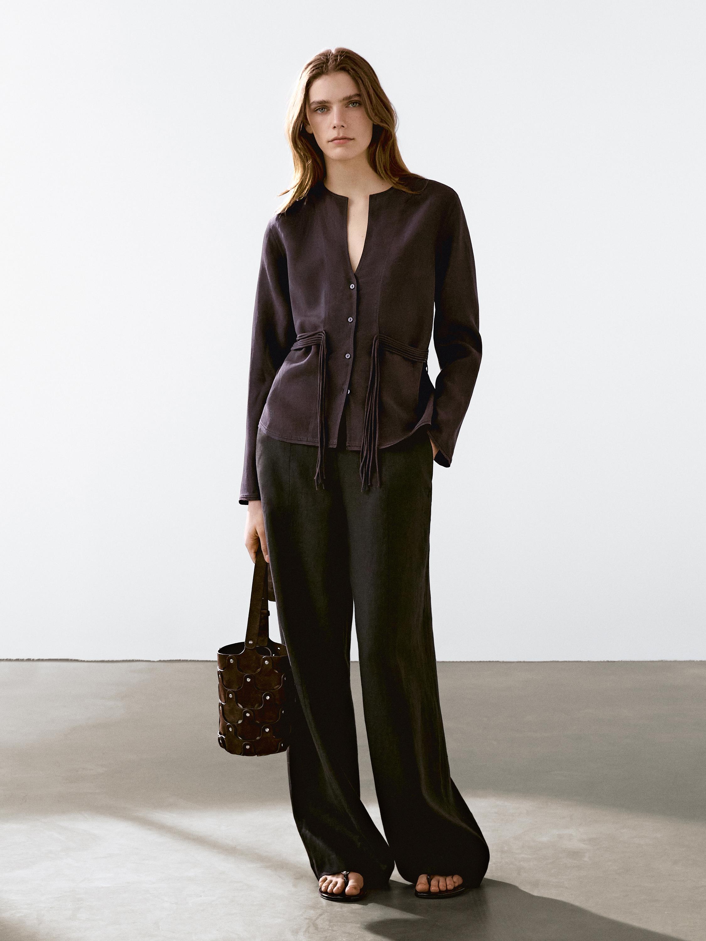 Flowing shirt with cord details - Brown | ZARA United States