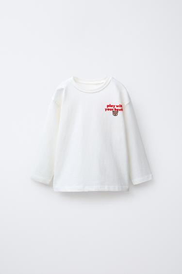 T-SHIRT WITH FLOCKED SLOGAN - White by Zara - Image 0