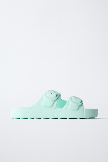 BUCKLED RUBBERISED SANDALS — Turquoise blue 1