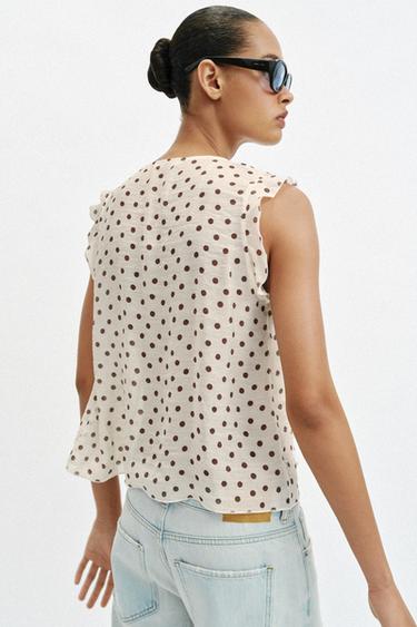 PRINTED POLKA DOT BLOUSE - Ecru / Brown by Zara - Image 3