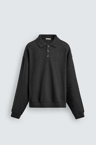 BLUZË HOODIE POLO ME TEKSTURË - Gri e errët nga Zara