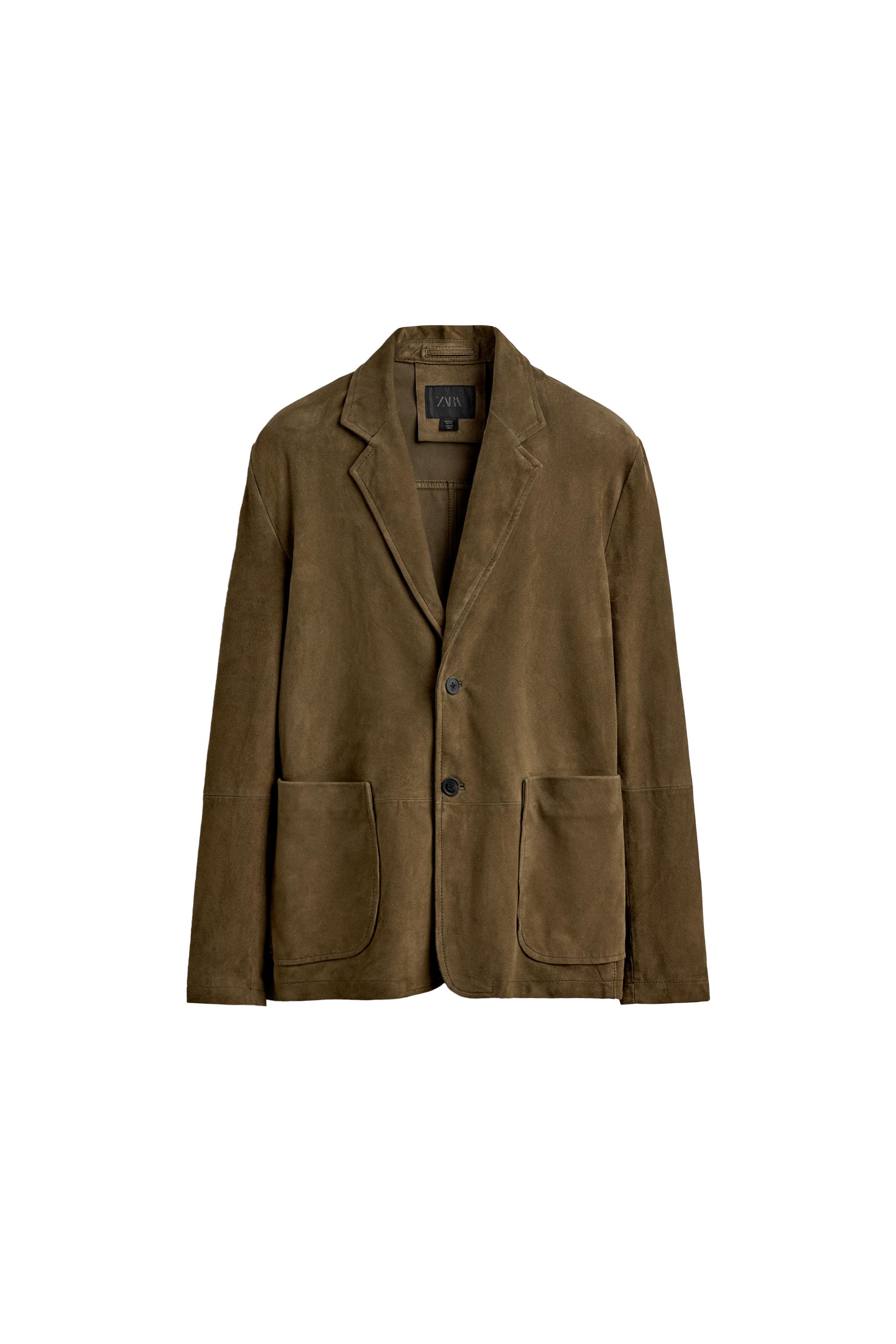 の*り様 ZARA オリーブ スエードレザージャケット 革ジャン 即完品 アメカ リラックスフィットスエードブレザー - オリーブグリーン | ZARA Japan