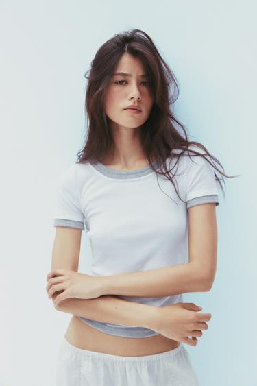 DOUBLE RIB GATHERED T-SHIRT - White by Zara