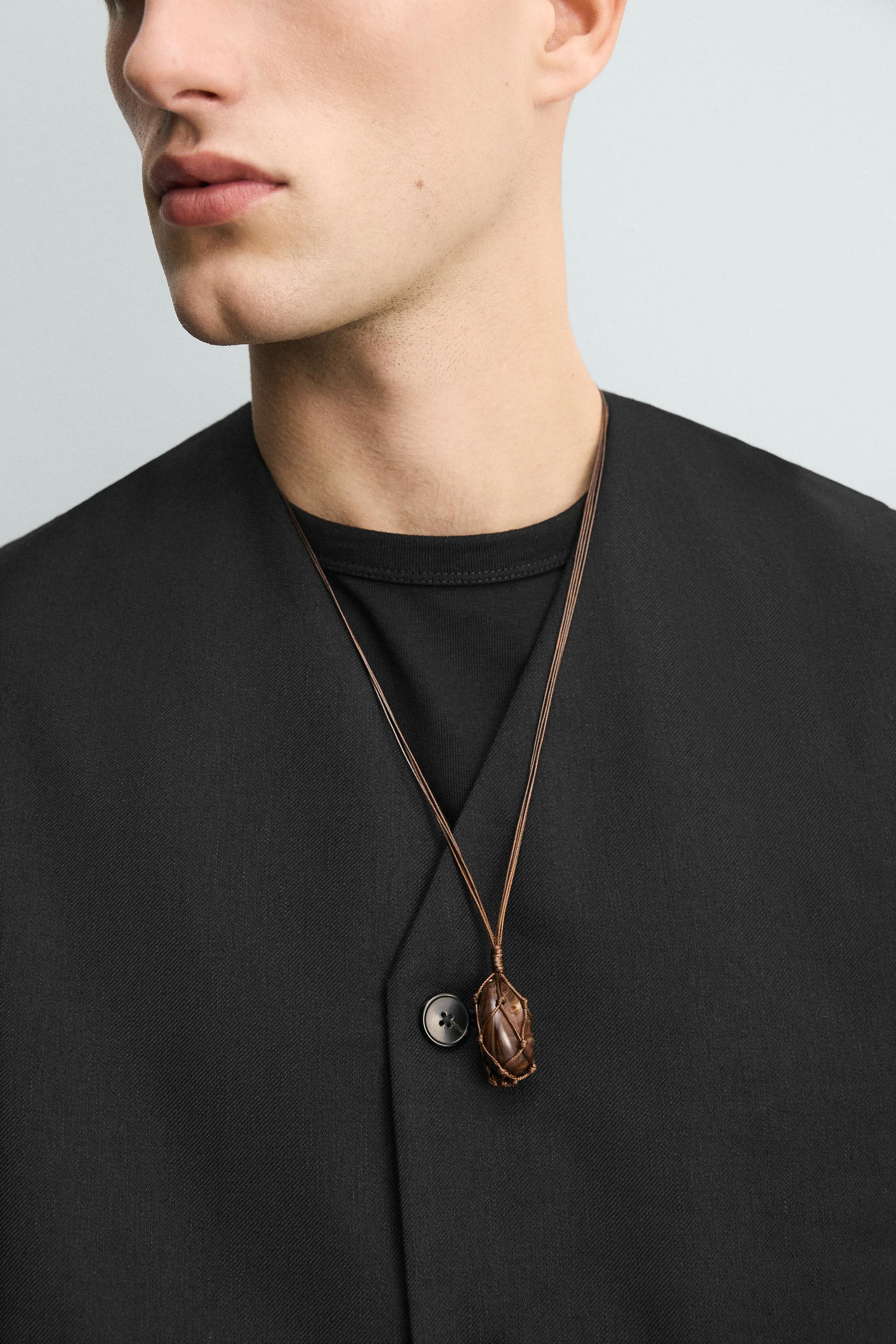CORD NECKLACE WITH RED PENDANT - Brown | ZARA United States