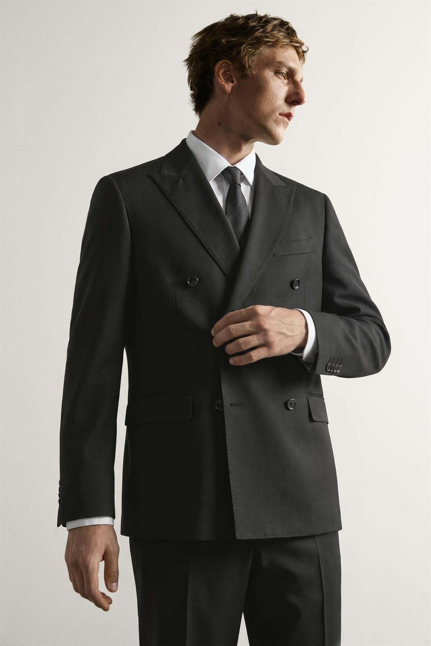 Мужской пиджак Zara Double-Breasted Suit Blazer, цвет: Чёрный — фото 5