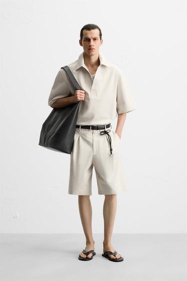 POLOHEMD AUS BAUMWOLLE UND LEINEN - Hellbeige von Zara - Bild 0