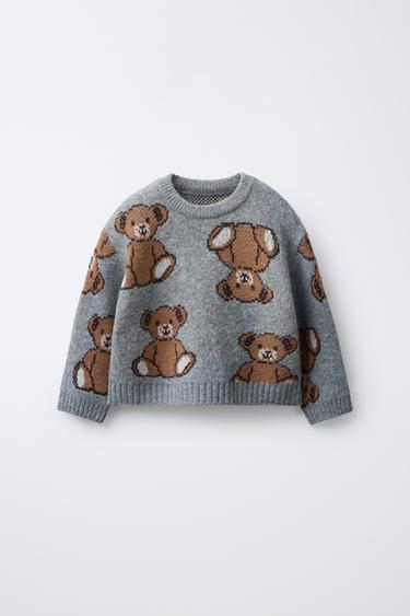 KNIT SWEATER WITH BEAR PRINT - Grey marl by Zara - Image 0