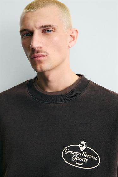 MOLETOM COM LAVAGEM E ESTAMPAS - Preto da Zara