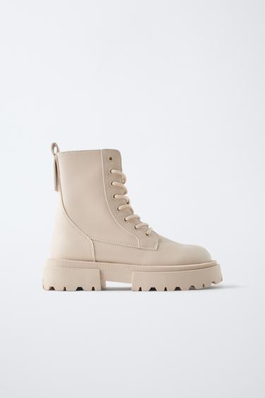 LACE-UP ANKLE BOOTS - Ecru White by Zara - Image 0