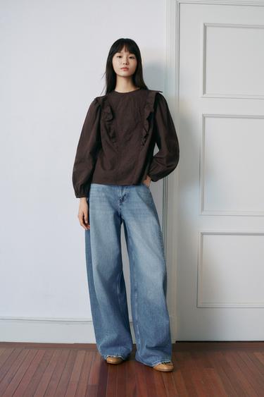 Zara 花卉刺繡罩衫 - 棕色