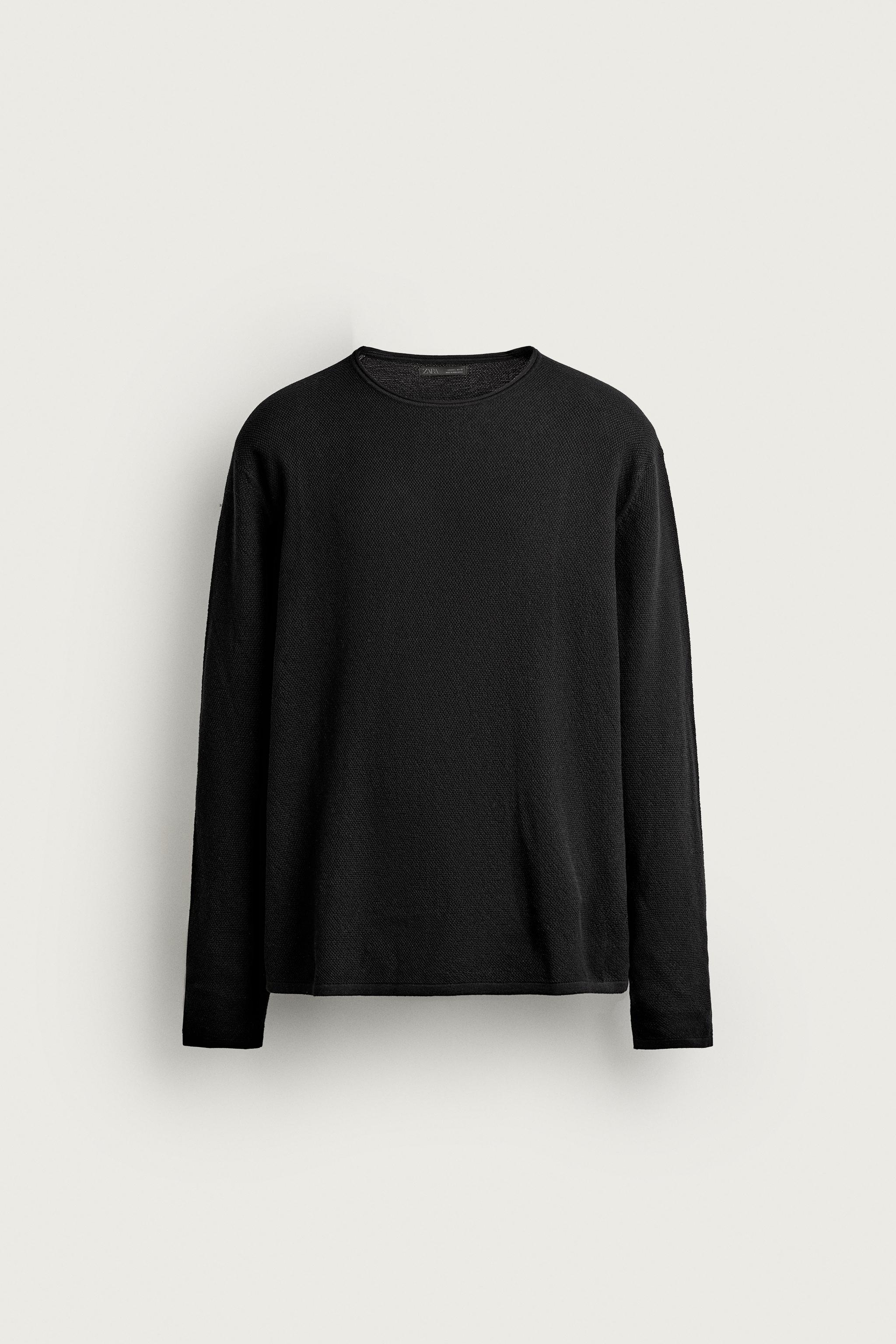 RELAXED FIT WASHED TEXTURE SWEATER — Black
