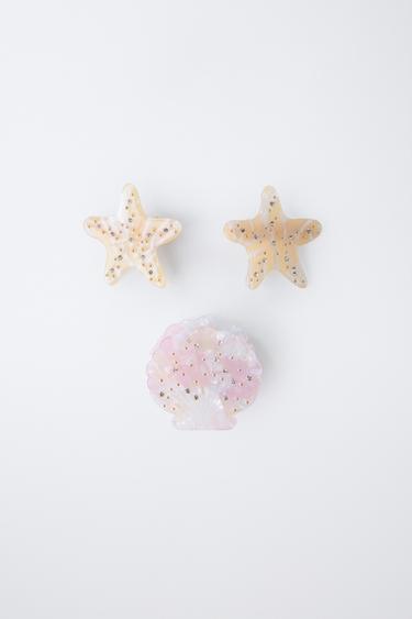 THREE-PACK OF SHELL AND STAR HAIR CLIPS - Ecru by Zara