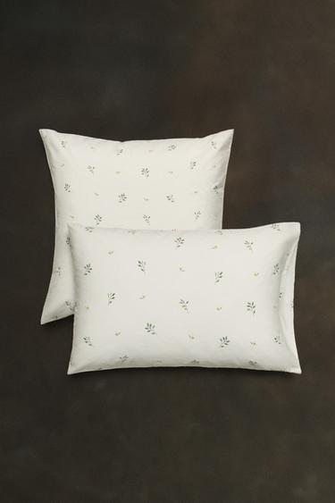 LEAF PRINT PILLOWCASE - Sea green by Zara