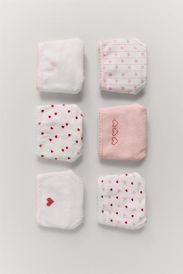 1 1/2- 6 YEARS/ SIX-PACK OF HEART PRINT BRIEFS - Ecru by Zara
