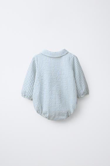 GINGHAM CHECK BODYSUIT - Light blue by Zara - Image 1
