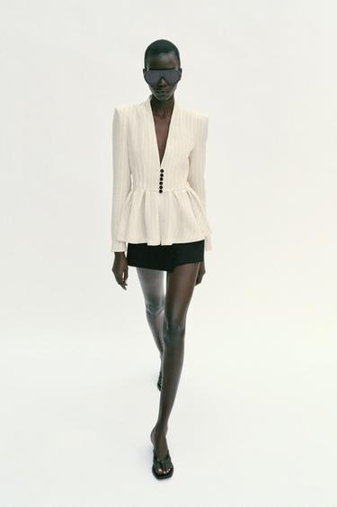 VESTE PEPLUM À RAYURES - Écru / Marron de Zara - Image 6