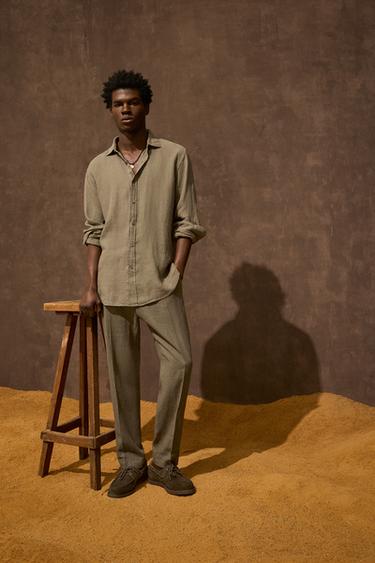 PANTALÓN 100% LINO - Khaki claro de Zara