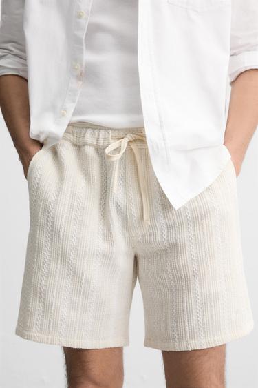 STRIPED TEXTURED BERMUDA SHORTS - Ecru by Zara - Image 5