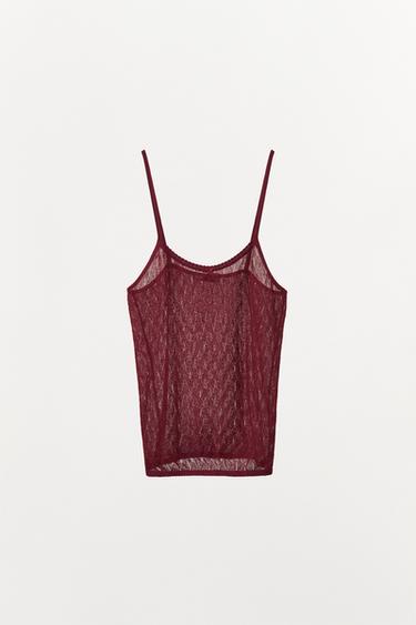 CHUNKY KNIT STRAPPY TOP - Burgundy by Zara - Image 4