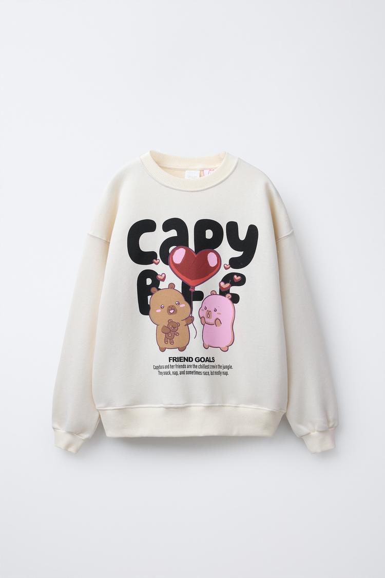 PRINTED SWEATSHIRT Ecru ZARA United States