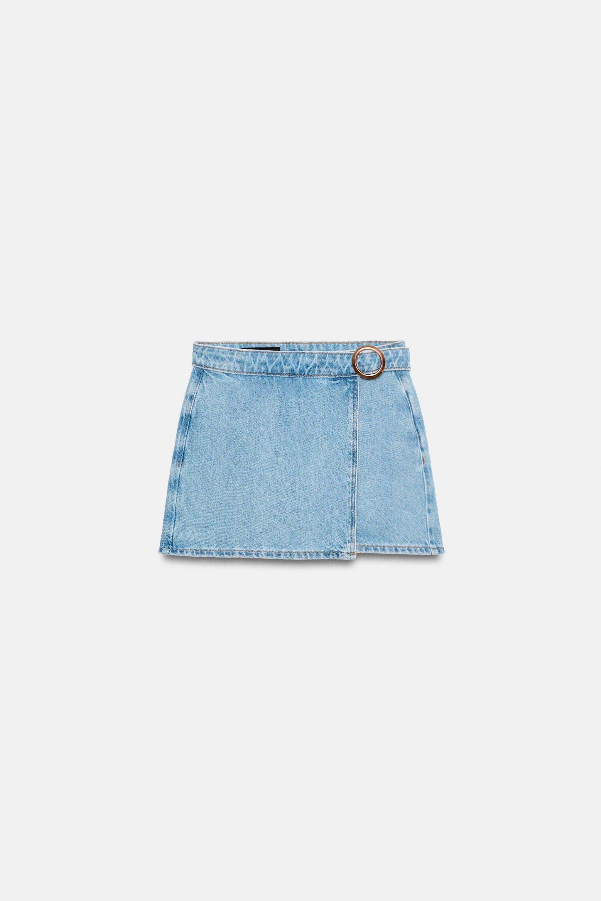 Zara Z1975 TOKALI KRUVAZE DENİM ŞORT ETEK görsel 6