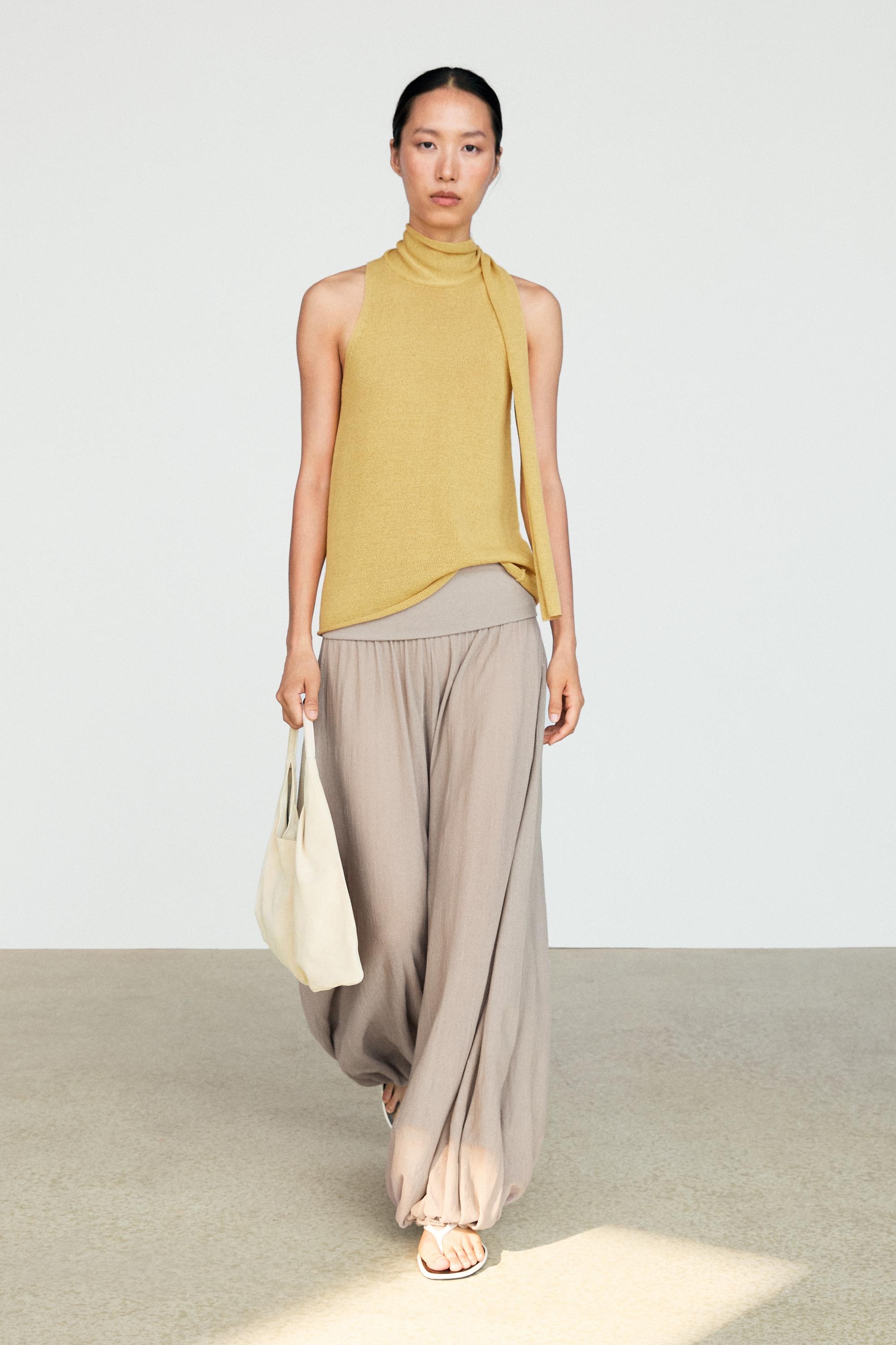 Linen blend halter top with tie detail - Lime green | ZARA United