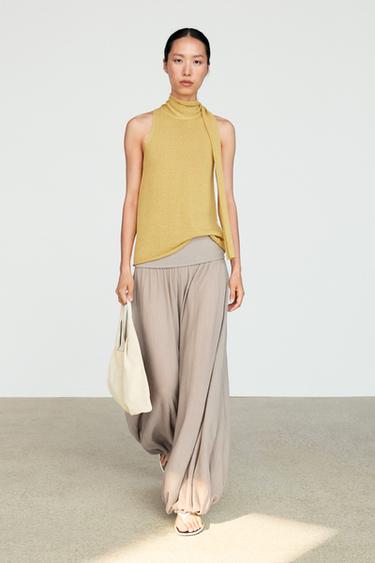 Zara Linen blend halter top with tie detail - Lime green - Image 0