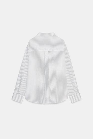 CHEMISE À RAYURES FLEUR EN DENTELLE - Écru / Noir de Zara - Image 5