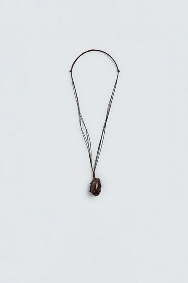 Zara CORD NECKLACE WITH RED PENDANT - Brown