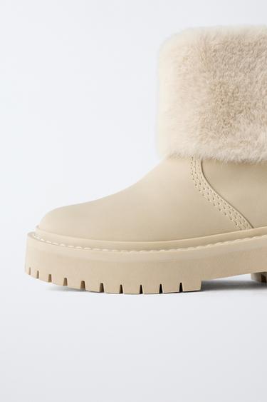 FAUX FUR ANKLE BOOTS - Ecru White by Zara - Image 5