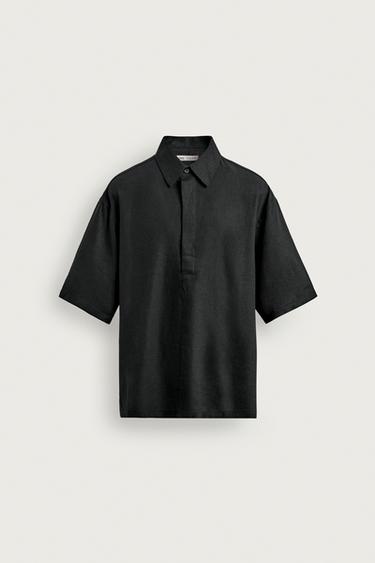 CHEMISE POLO REGULAR FIT LIN - VISCOSE - Noir de Zara