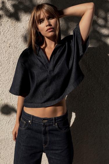 Zara TRF DENIM POLO COLLAR SHIRT - Dark indigo