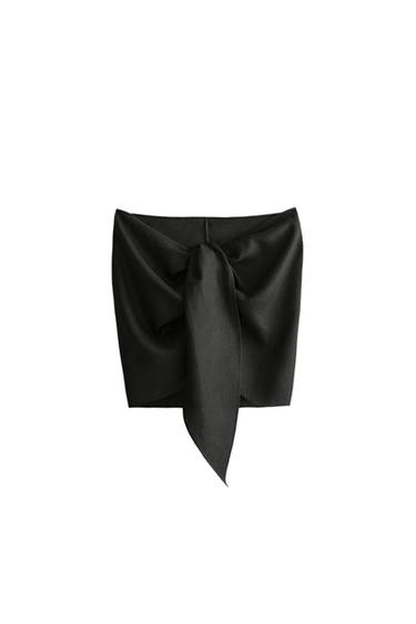 Zara SHORT LINEN BEACH SARONG WITH KNOT - Black