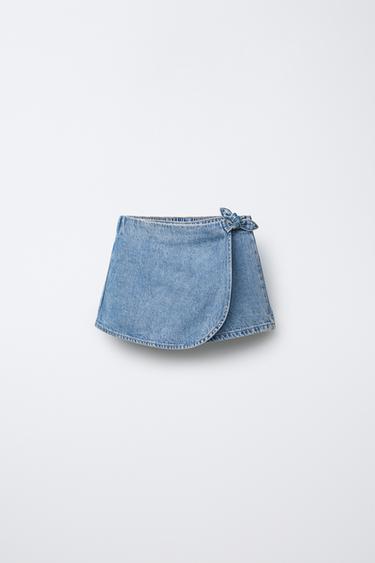 DENIM BERMUDA SKORT WITH TIE DETAIL - Mid-blue by Zara