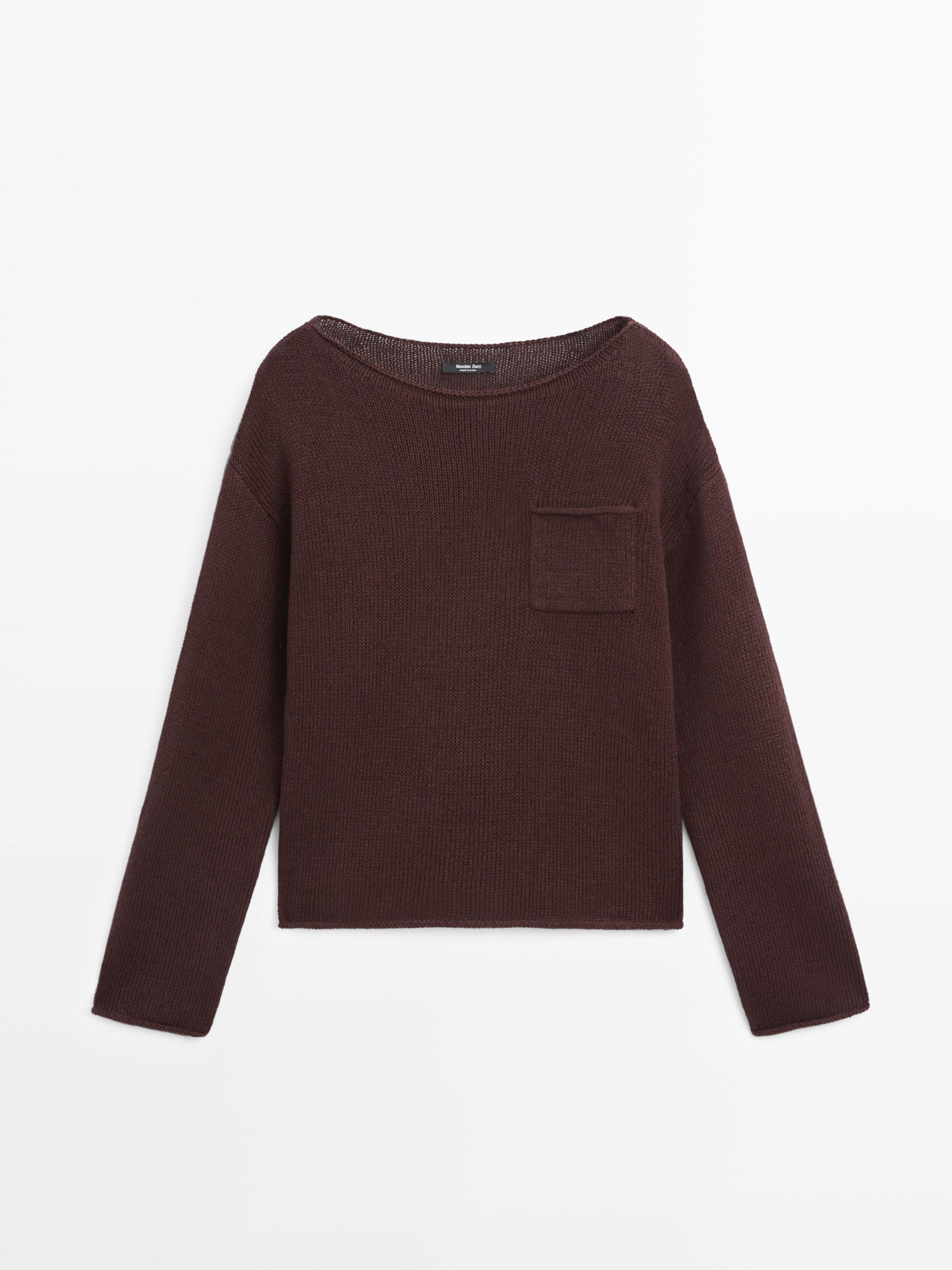Cotton and linen knit sweater with pocket detail