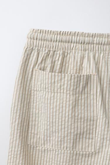 STRIPED SEERSUCKER TROUSERS - Light beige by Zara - Image 3