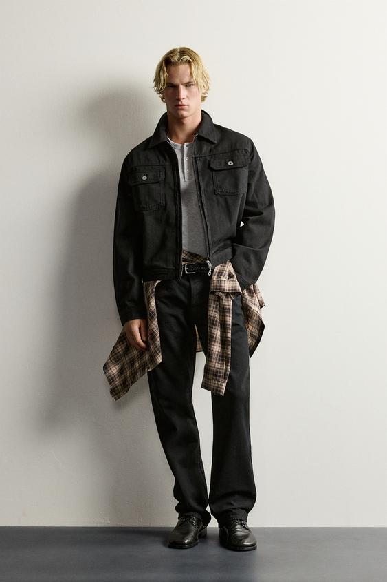 VESTE EN JEAN ZIPPÉE AVEC PATTE DE SERRAGE - Noir de Zara - Image 0