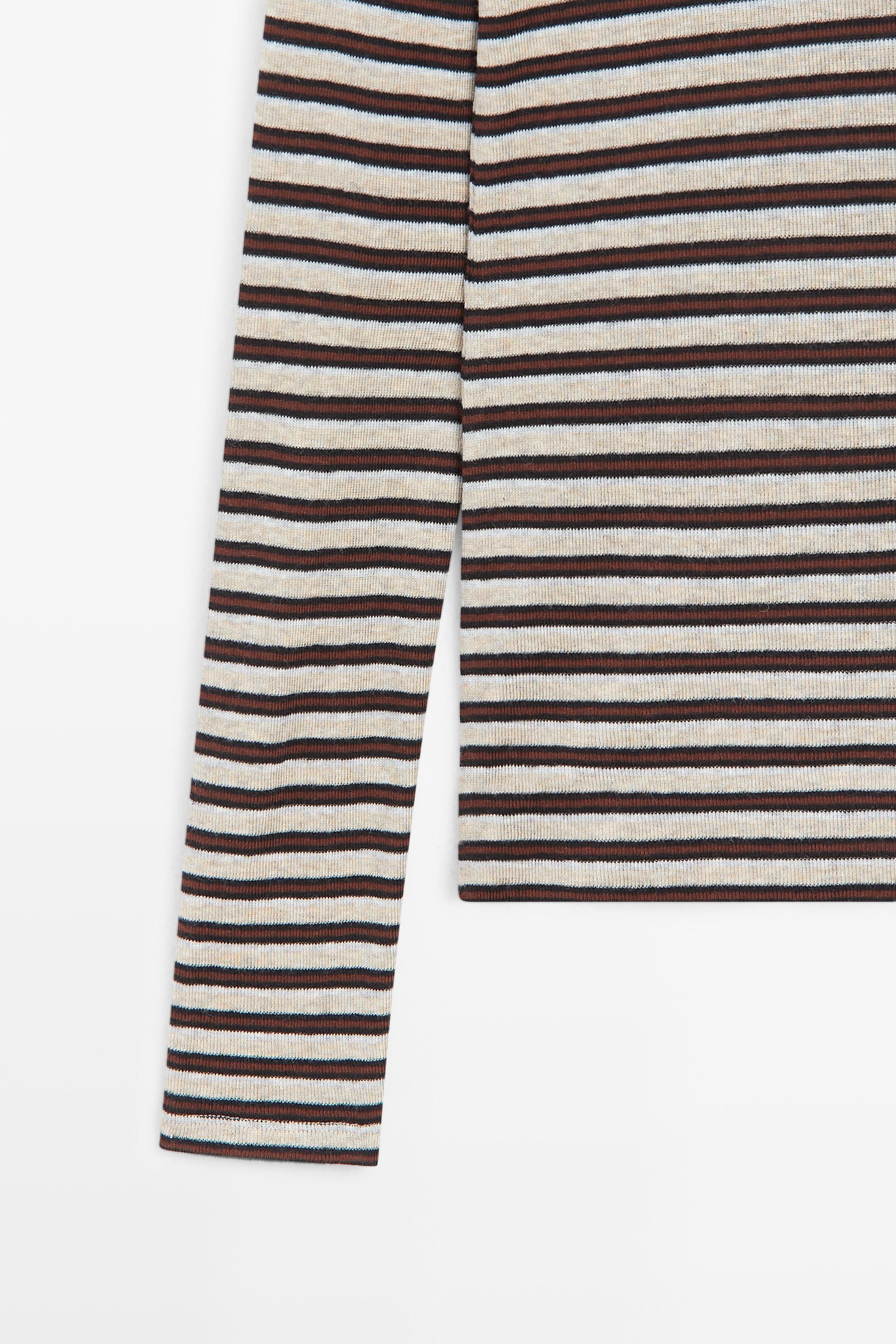 Long sleeve striped wool-blend polo