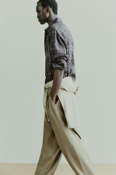 Zara PLAID LINEN - COTTON SHIRT - Anthracite grey