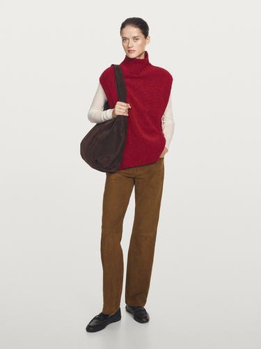 Zara Suede leather straight trousers - Brown