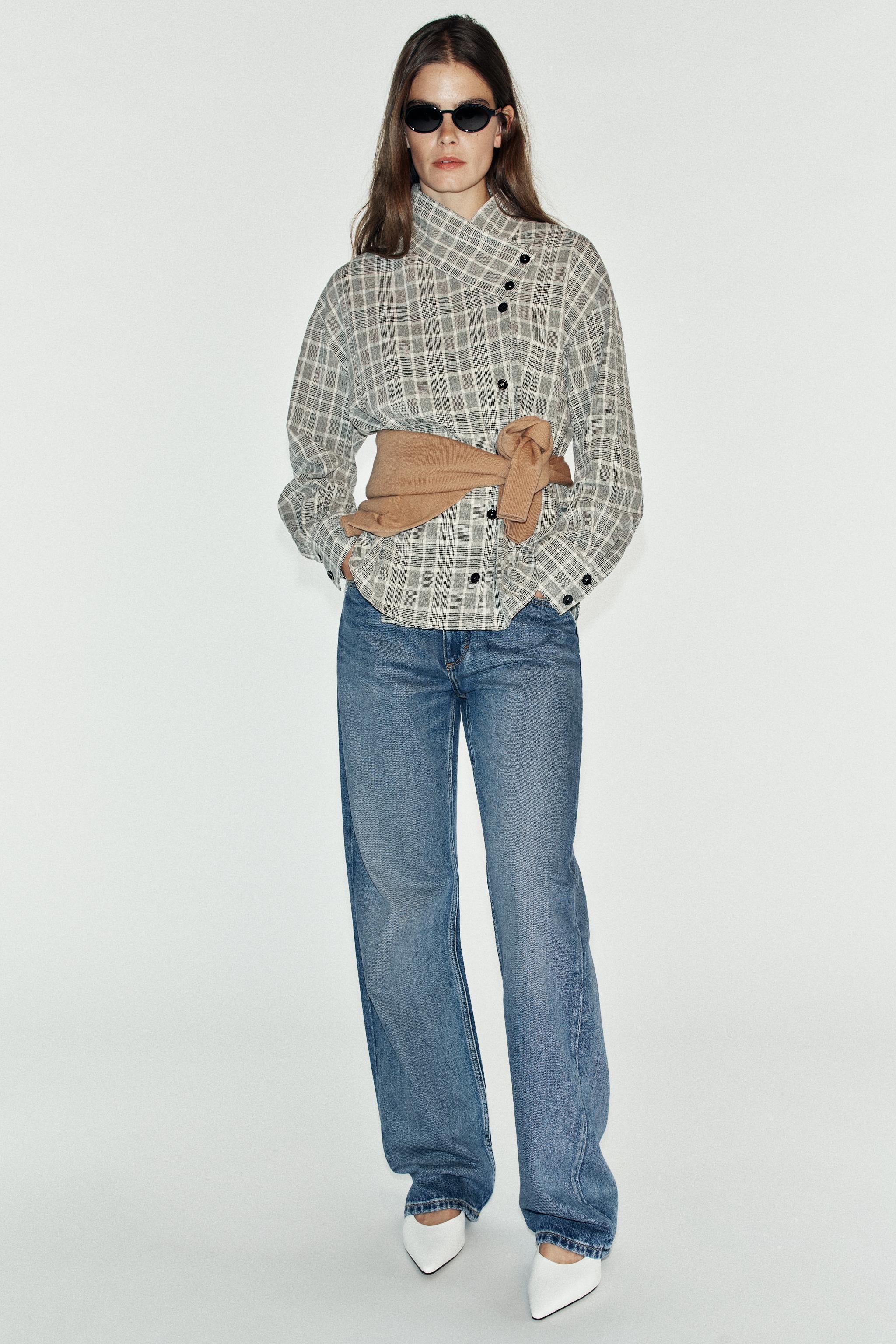 PLAID WRAP SHIRT — Black / Ecru