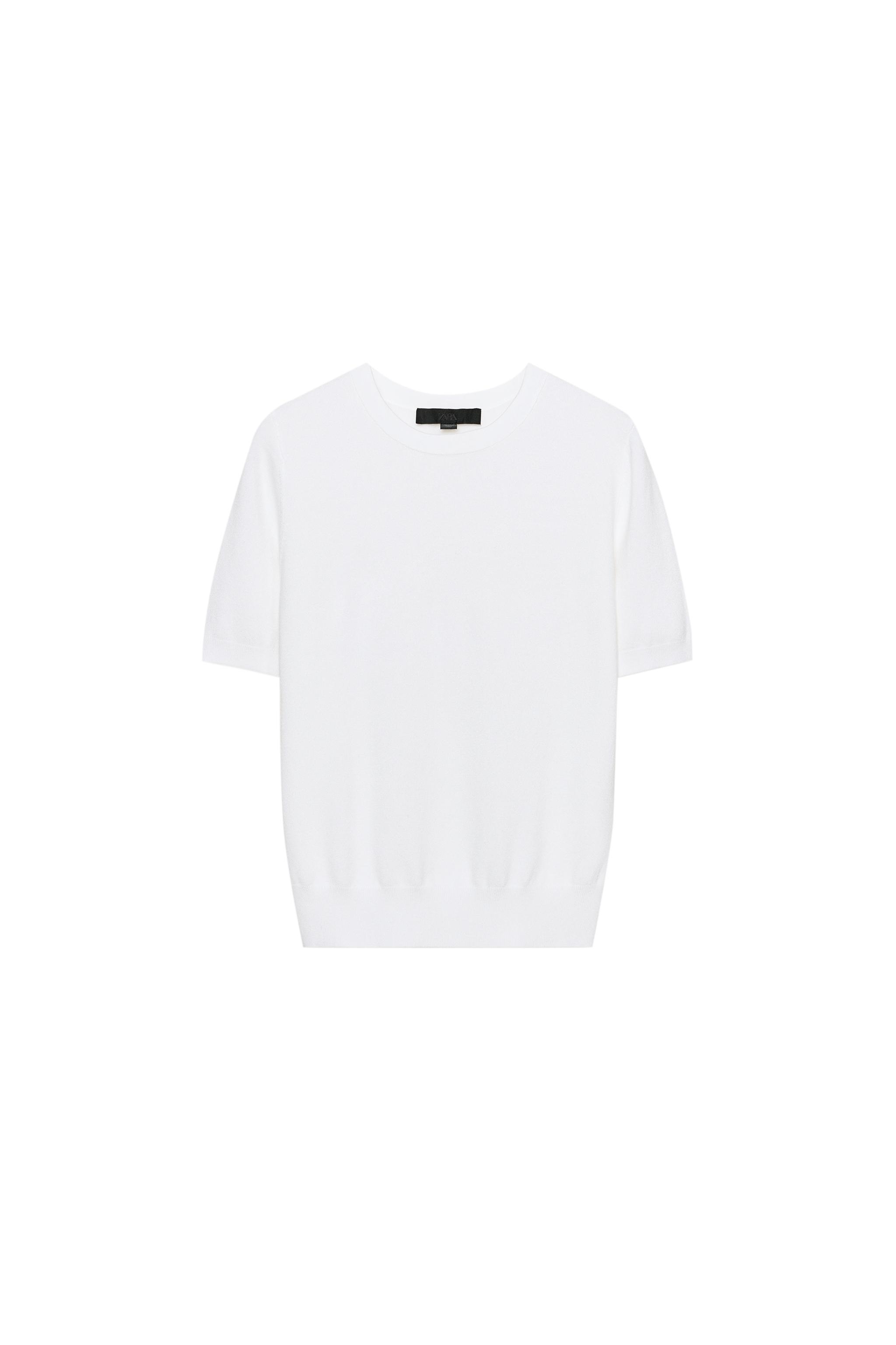 zara — TOP BASIC IN MAGLIA A TINTA UNITA A MANICHE CORTE