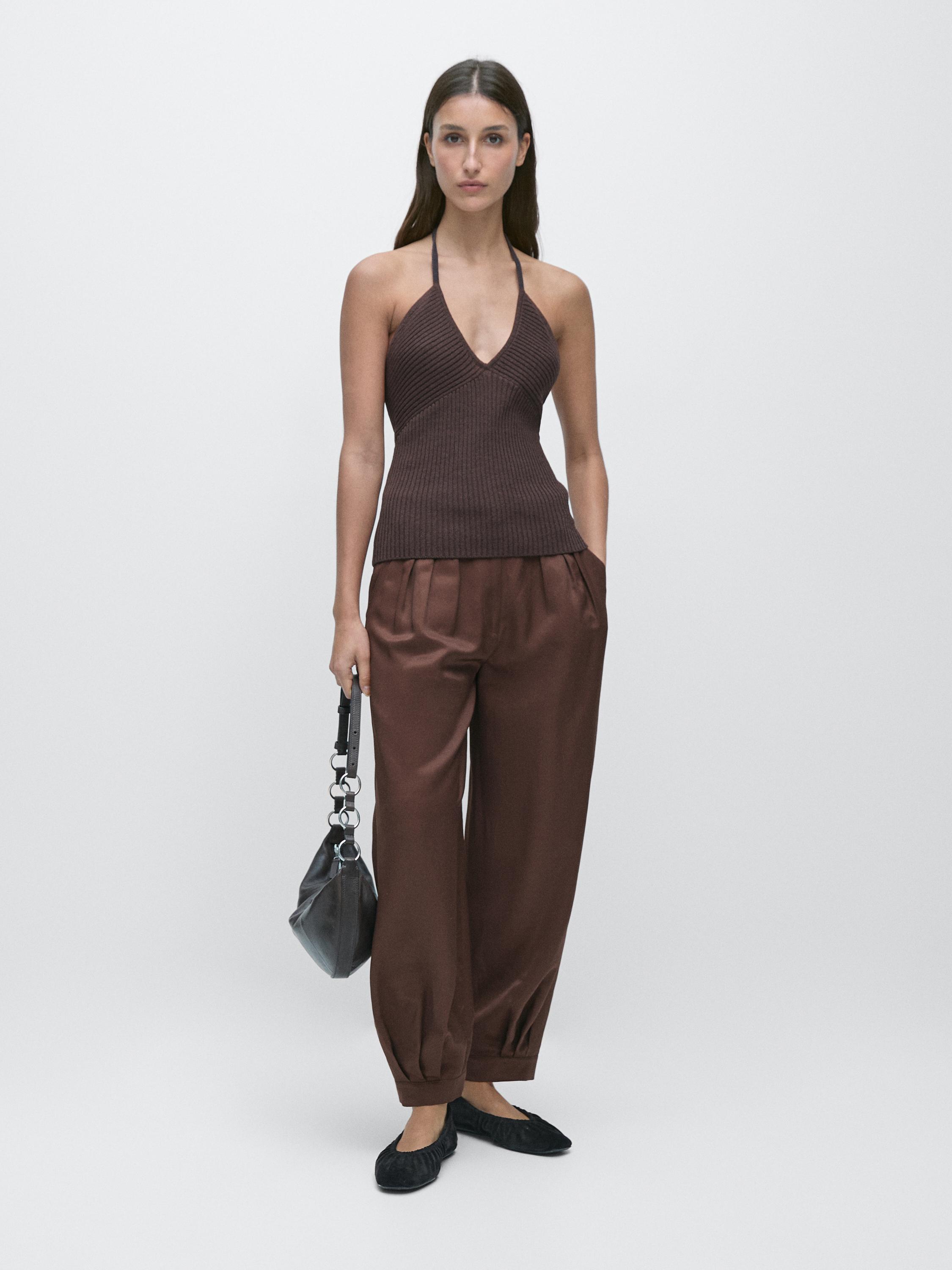 Knit top with low-cut back — Eggplant