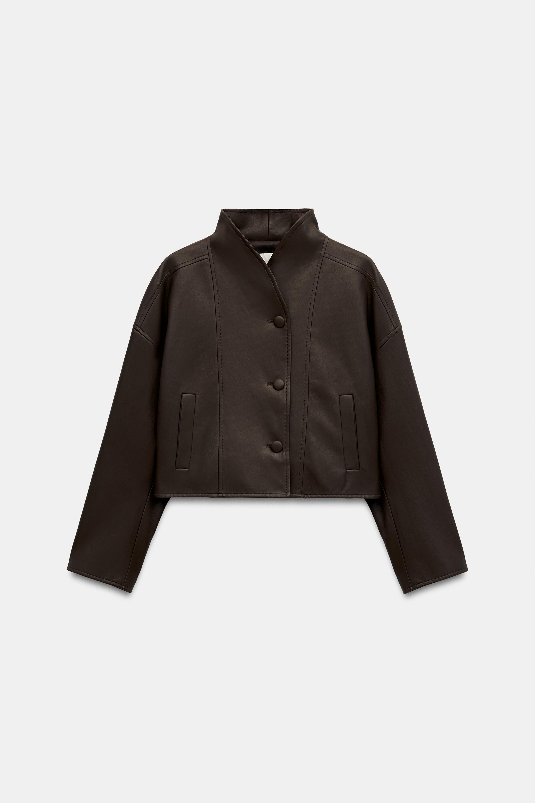 LEATHER EFFECT JACKET WITH BACK PLEATS