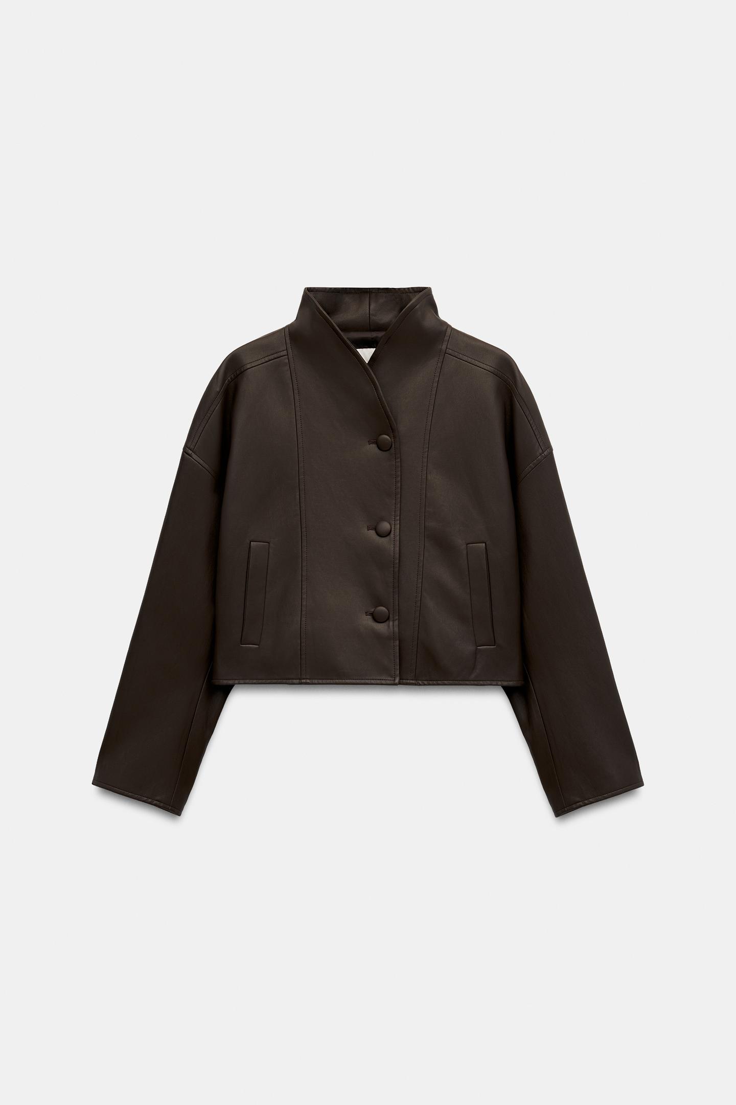 Женская куртка Zara Leather Effect with Back Pleats, цвет: Коричневый — фото 10