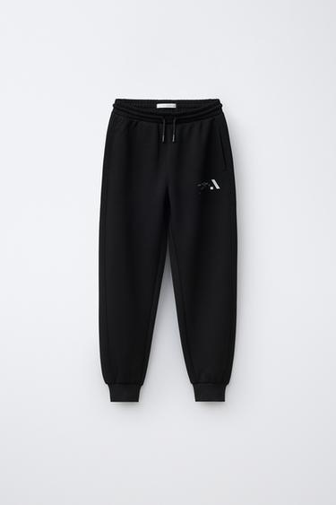 SPORTY JOGGERS WITH REFLECTIVE LOGO - Black by Zara